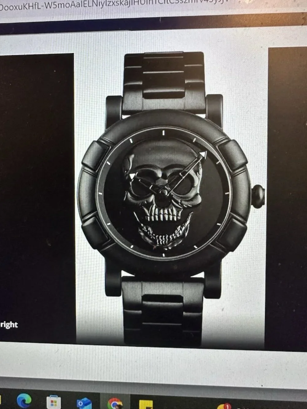 Skmei Skull Dial Watch Men All Black 46MM Round Dial New Battery 8.75 Inch
